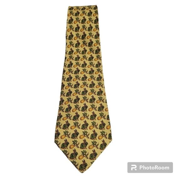 Salvatore Ferragamo Italy Yellow with Animal Print men’s silk tie 58"/3"… - Picture 1 of 11